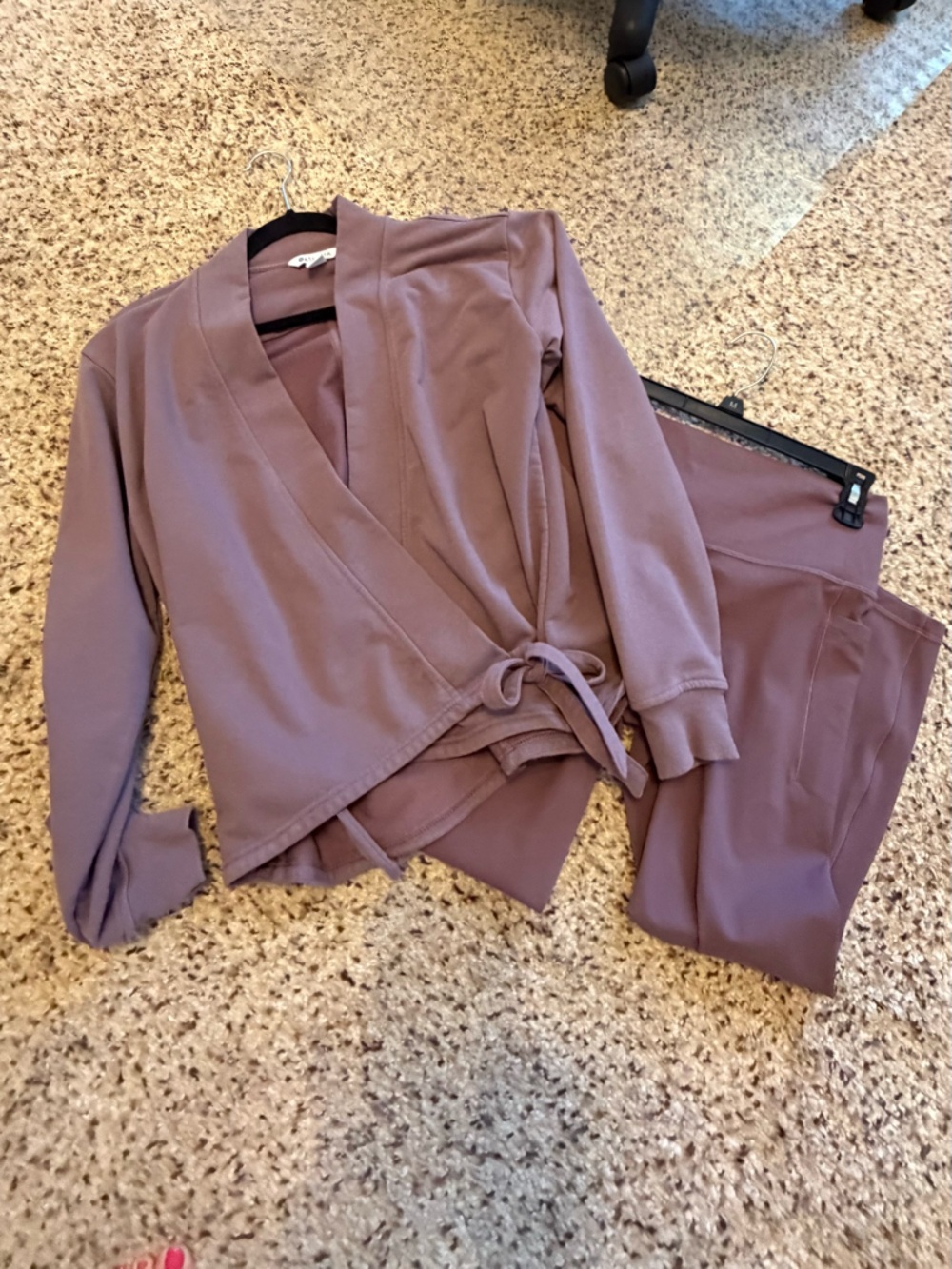Athleta Dusty Mauve Open-Front Tie Jacket & Leggings